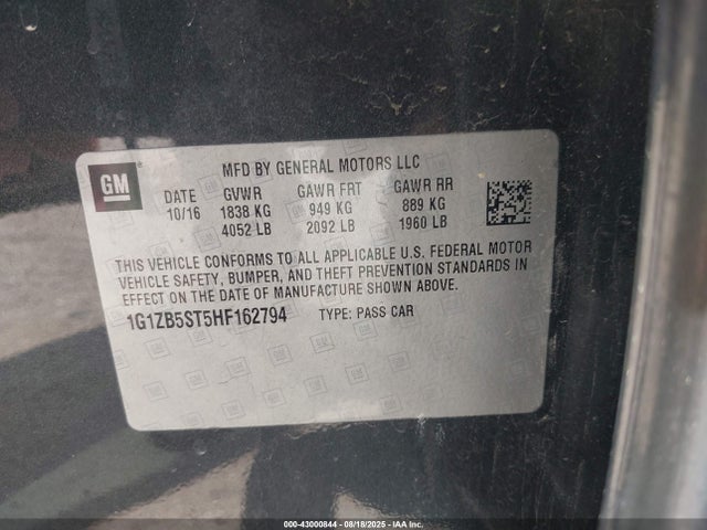1G1ZB5ST5HF162794 Chevrolet lfv - di: direct injection, vvt: variable valve timing, gen 1