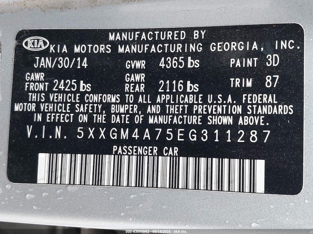 5XXGM4A75EG311287 KIA dohc gdi theta ii