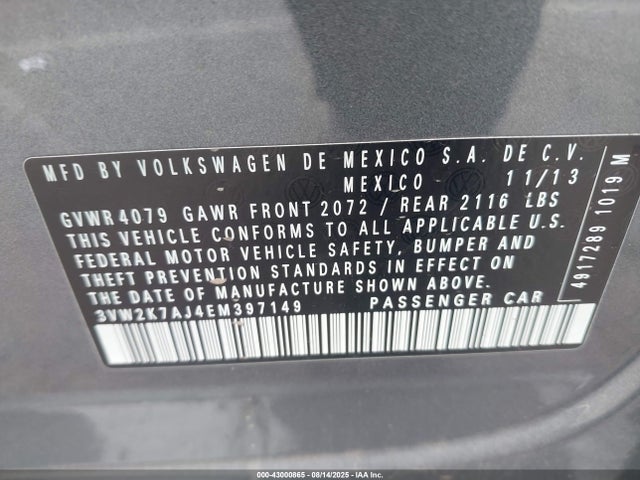 Volkswagen 2014 2014 3VW2K7AJ4EM397149 Image 9
