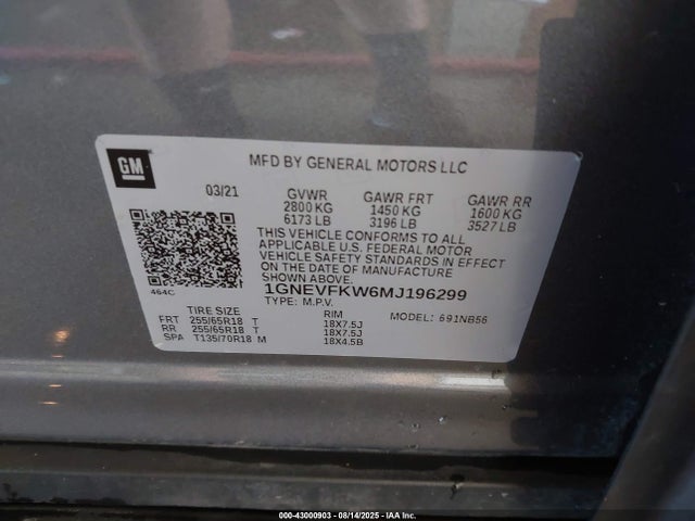 1GNEVFKW6MJ196299 Chevrolet lfy