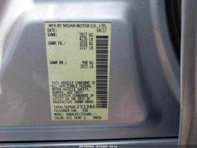 1N4AL3AP6HC251386 Nissan Altima