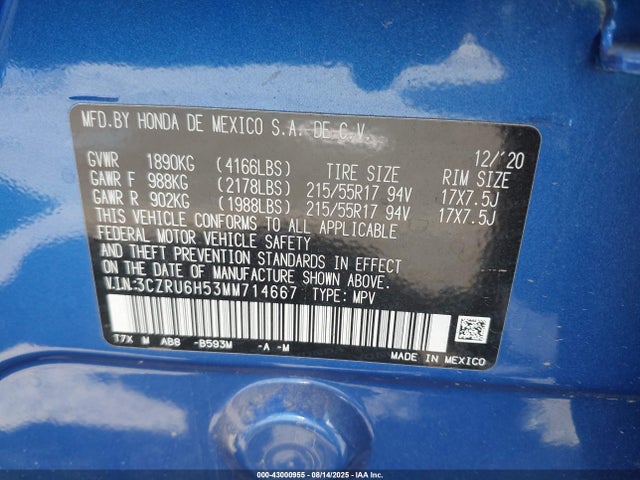 3CZRU6H53MM714667 Honda r18z9