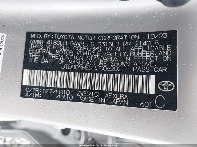 Toyota 2zr-fxe 2024 JTDBDMHE2RJ006202 Image 9