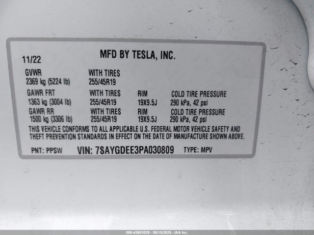 2023 TESLA MODEL Y 7SAYGDEE3PA030809 Photo 8