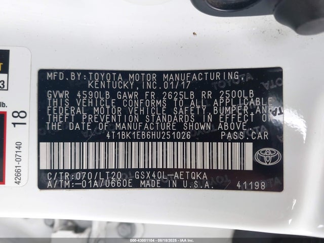 4T1BK1EB6HU251026 Toyota 2gr-fe