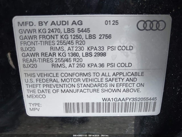 2025 AUDI Q5 WA1GAAFY3S2055445 Photo 8
