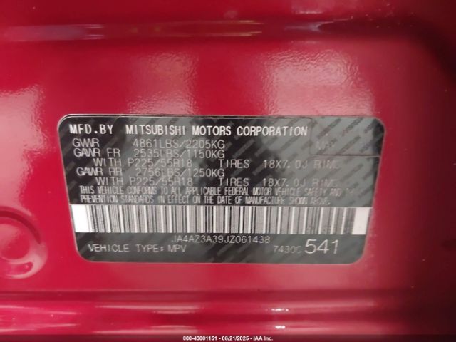 2018 MITSUBISHI OUTLANDER JA4AZ3A39JZ061438 Photo 8