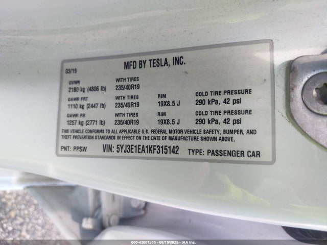 2019 TESLA MODEL 3 5YJ3E1EA1KF315142 Photo 8