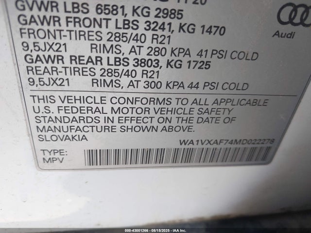 2021 AUDI Q7 WA1VXAF74MD022278 Photo 8