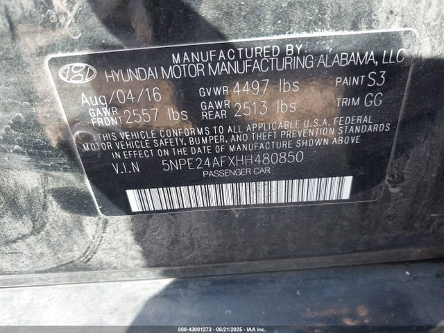 Hyundai Sonata 2017 5NPE24AFXHH480850 Image 9