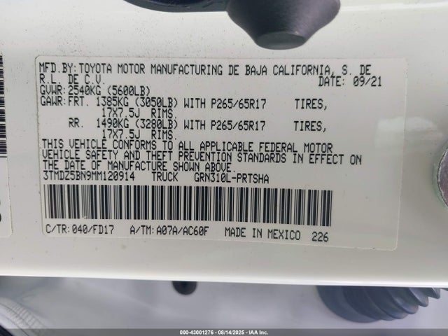 3TMDZ5BN9MM120914 Toyota 2gr-fks