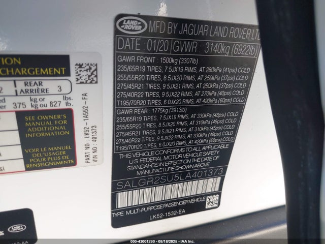 SALGR2SU5LA401373 Land Rover aj120p6
