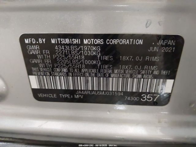 2021 MITSUBISHI OUTLANDER SPORT JA4ARUAU5MU031594 Photo 8