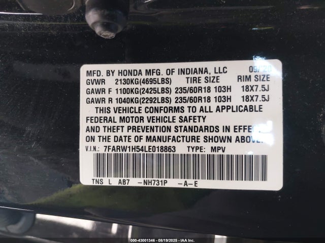 7FARW1H54LE018863 Honda l15be