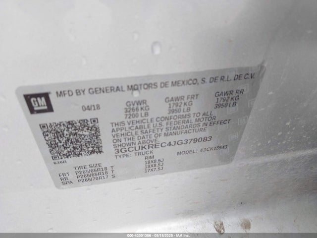3GCUKREC4JG379083 Chevrolet l83 - sidi: spark ignited direct injection, vvt: variable valve timing, afm, e85 max, alum