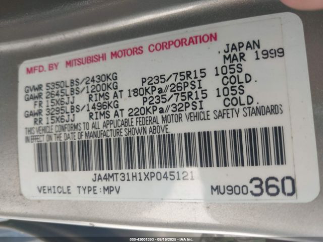 1999 MITSUBISHI MONTERO SPORT JA4MT31H1XP045121 Photo 8