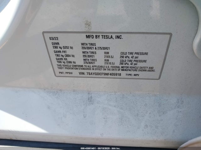 2022 TESLA MODEL Y 7SAYGDEF9NF405918 Photo 8
