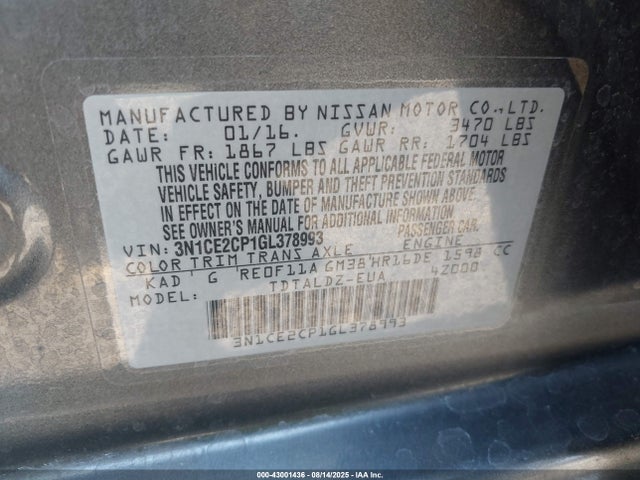 3N1CE2CP1GL378993 Nissan 2016