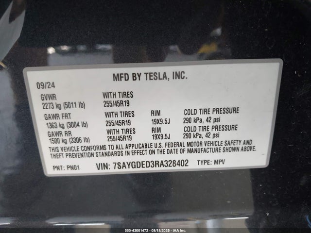 2024 TESLA MODEL Y 7SAYGDED3RA328402 Photo 8