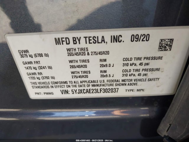 2020 TESLA MODEL X 5YJXCAE23LF302037 Photo 8