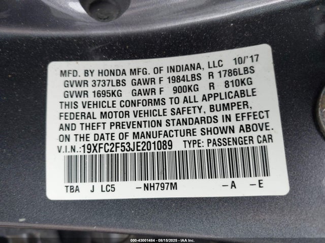 Honda k20c2 2018 19XFC2F53JE201089 Image 9