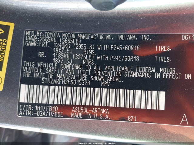 5TDZARFH3FS015328 Toyota 1ar-fe