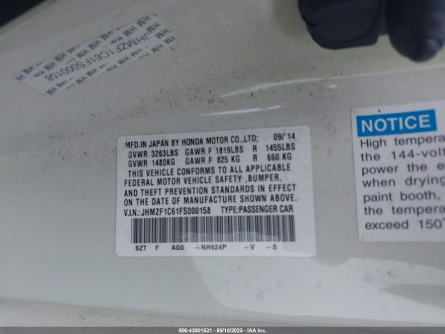 2015 HONDA CR-Z JHMZF1C61FS000158 Photo 8