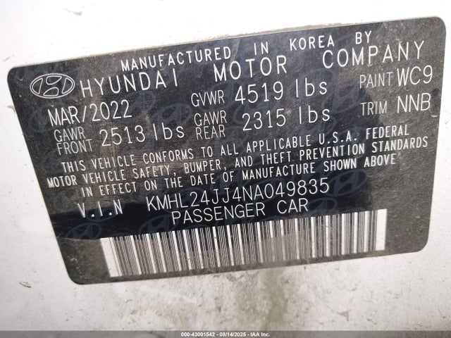 KMHL24JJ4NA049835 Hyundai gdi nu pe