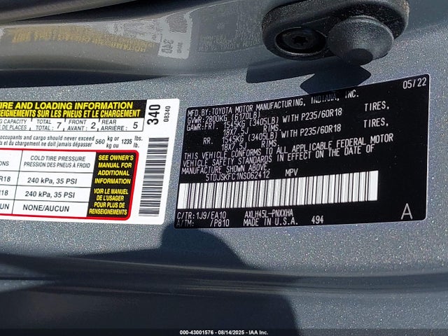 5TDJSKFC1NS062412 Toyota a25a-fxs, 5nm, 4nm