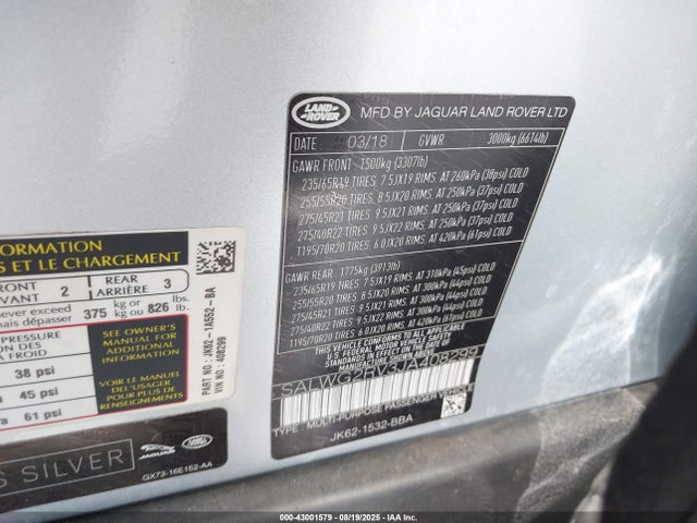 SALWG2RV3JA408299 Land Rover aj126