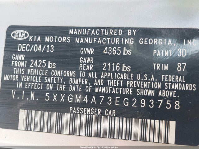 5XXGM4A73EG293758 KIA dohc gdi theta ii