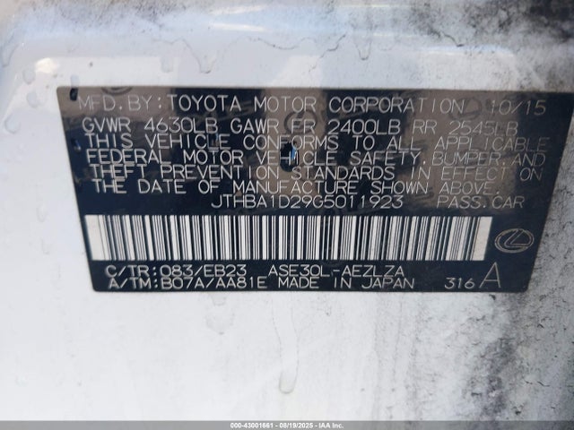 Lexus 8ar-fts 2016 JTHBA1D29G5011923 Image 9