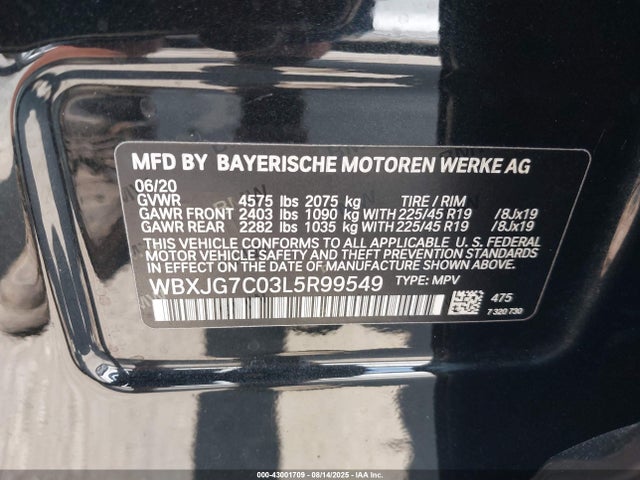 WBXJG7C03L5R99549 BMW X1
