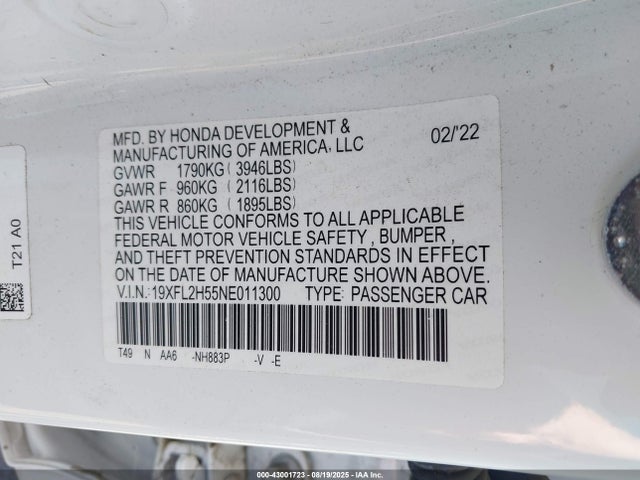 19XFL2H55NE011300 Honda k20c2