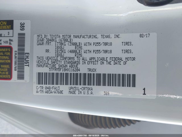5TFRM5F18HX116204 Toyota 1ur-fe