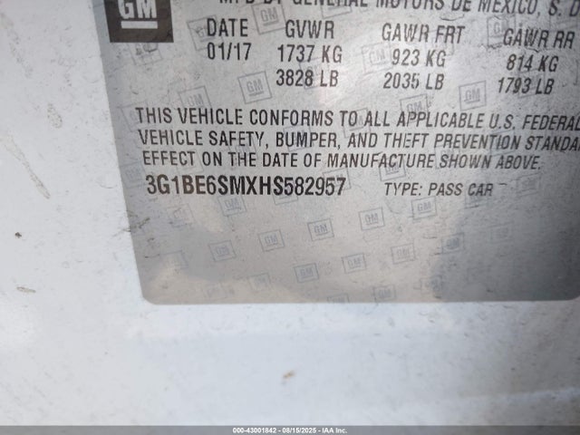 3G1BE6SMXHS582957 Chevrolet le2 -di: direct injection, vvt: variable valve timing, gen, alum