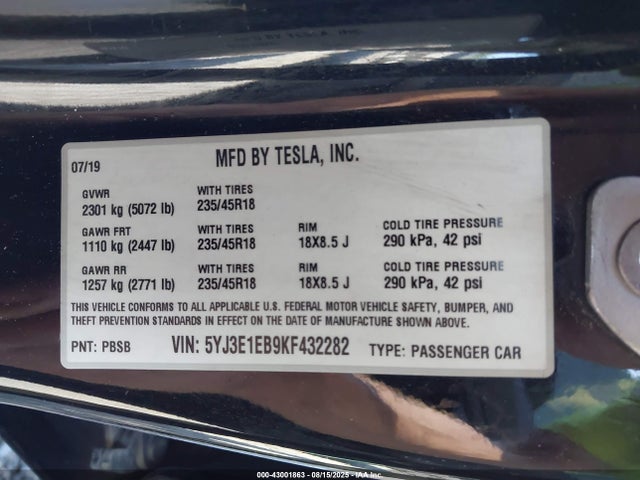 2019 TESLA MODEL 3 5YJ3E1EB9KF432282 Photo 8