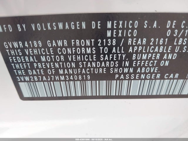 3VW2B7AJ7HM340819 Volkswagen 1.4 tsi
