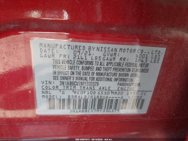 3N1AB8CV7MY330379 Nissan Sentra