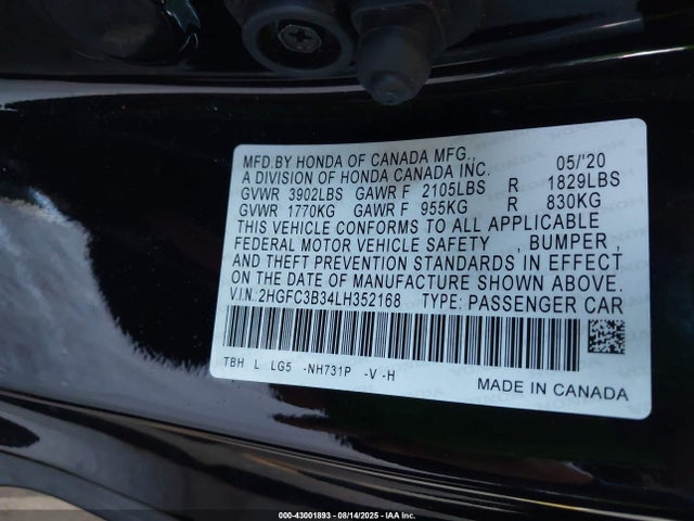 2HGFC3B34LH352168 Honda l15b7