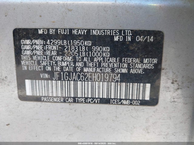 Subaru 2014 2014 JF1GJAC62EH019794 Image 9