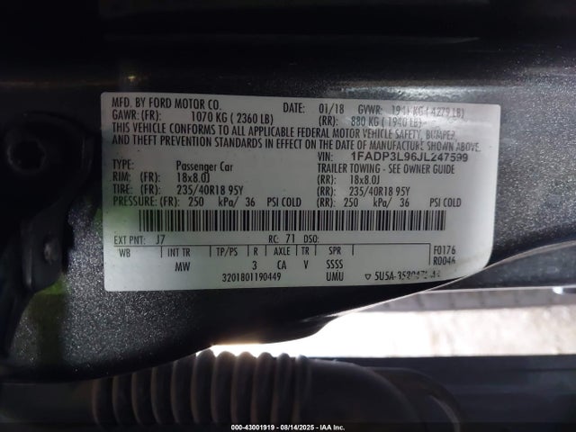 1FADP3L96JL247599 Ford 2.0l gtdi