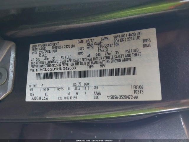 1FMCU0GD1HUD42633 Ford gtdi sigma w/premium fuel
