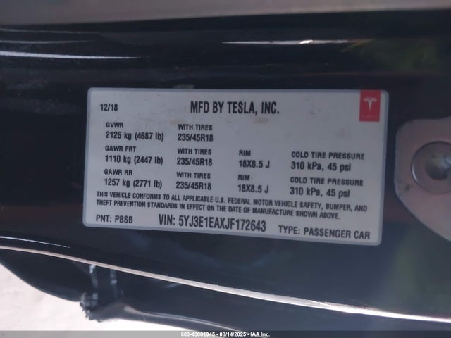 2018 TESLA MODEL 3 5YJ3E1EAXJF172643 Photo 8