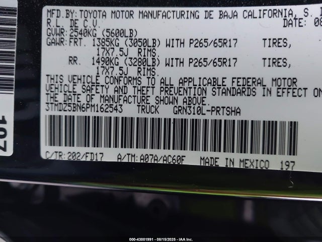 3TMDZ5BN6PM162543 Toyota 2gr-fks