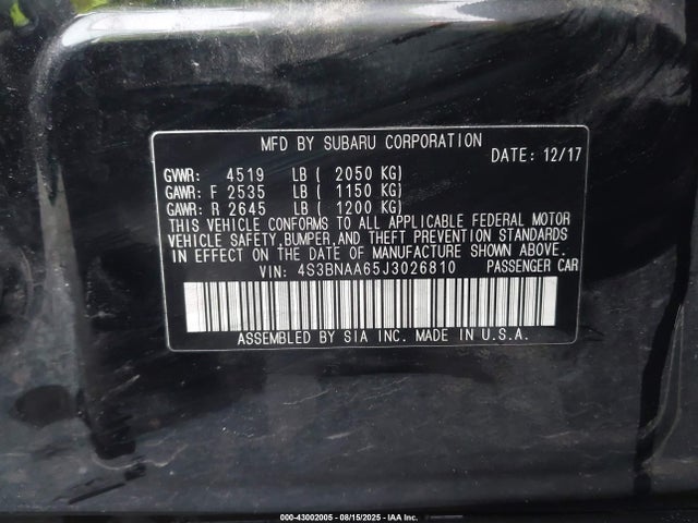 4S3BNAA65J3026810 Subaru u5