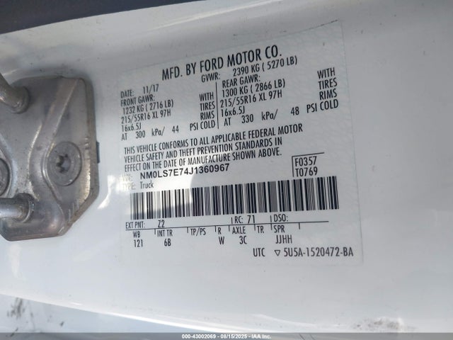 Ford 2.5l dohc pfi 2018 NM0LS7E74J1360967 Image 9