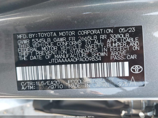 JTDAAAAA0PA009834 Toyota 3km