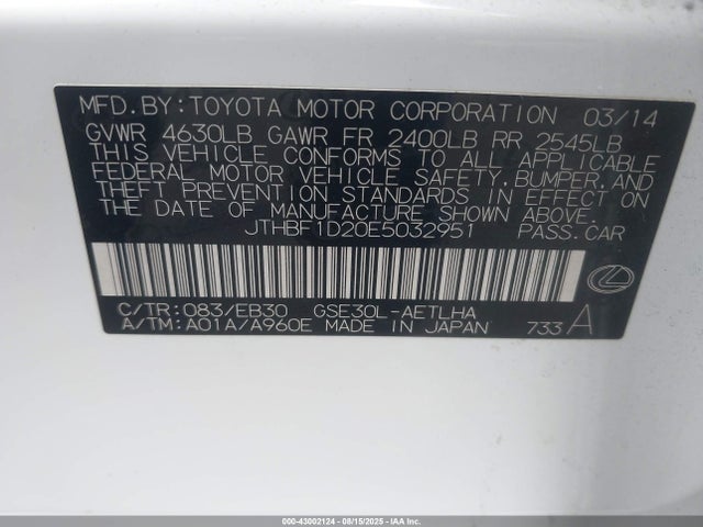 Lexus 4gr-fse 2014 JTHBF1D20E5032951 Image 9