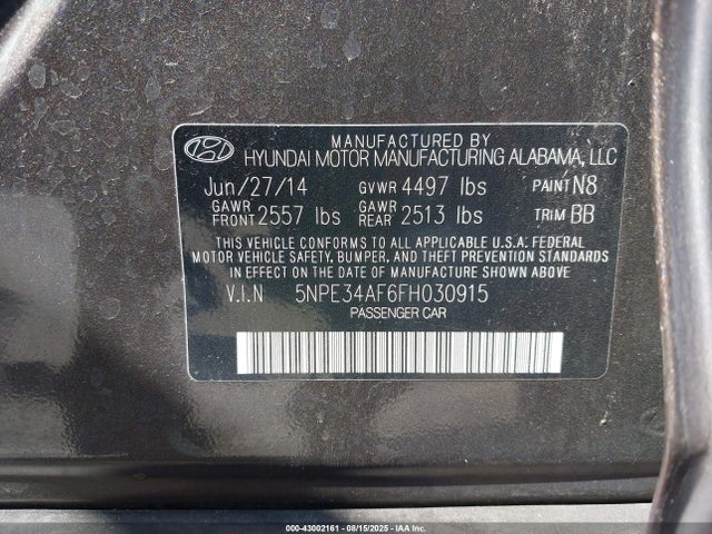 5NPE34AF6FH030915 Hyundai dohc gdi theta-ii